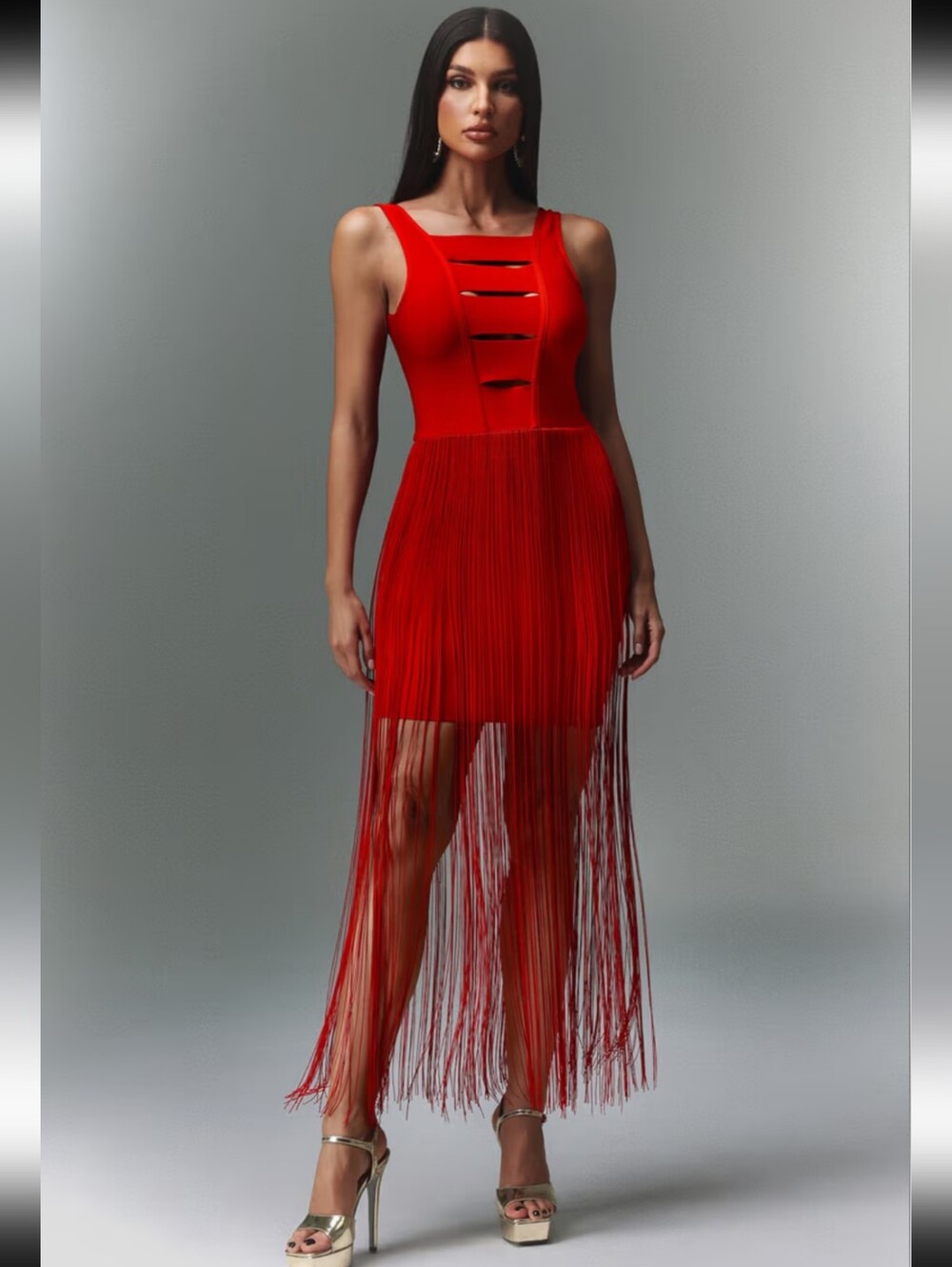 Red Fringe Mini Dress - Sleek Sleeveless Design